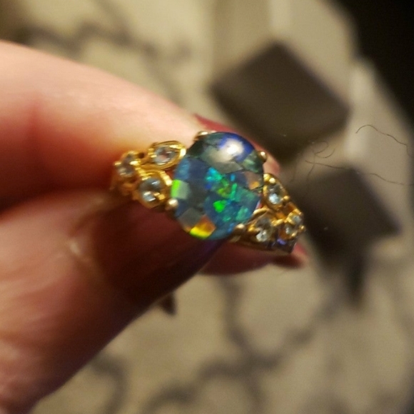 SOLDMosaic Electric blue Opal and Topaz Ring in sterling silver - Picture 5 of 7